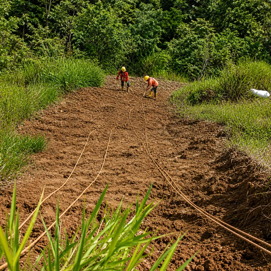 Equipo técnico BIOSEMBRAR S.A.S trazando siembra en talud